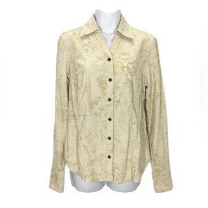 Coldwater Creek Button Up Soft Corduroy Shirt Top Size Large Beige Long Sleeve